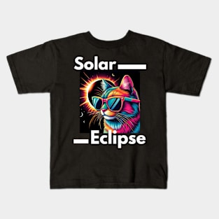 Solar Eclipse 2024 Cat Wearing Solar Eclipse Glasses Kids T-Shirt